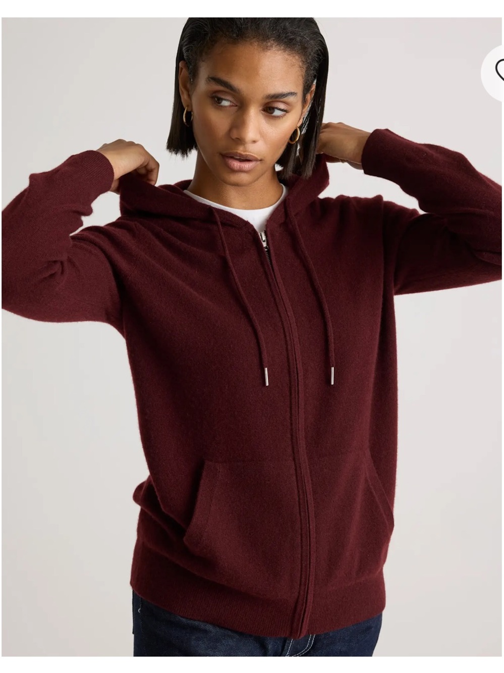 Quince Mongolian Cashmere Full-Zip Hoodie - Burgundy